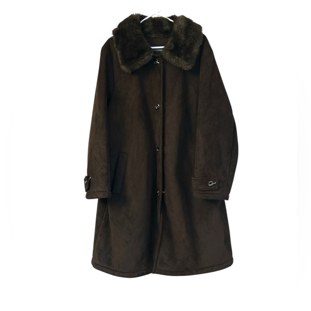 Donnybrook Coat Brown Faux Shearling Faux Fur Trim Long Length Size 2X